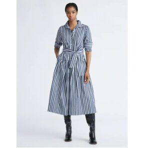Free Assembly Belted Cotton Maxi Shirtdress With Long Sleeves